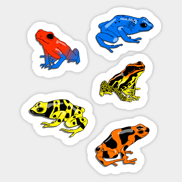 colorful poison frogs Sticker by B0red